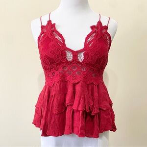 Free People FP One Adella Lace Cami Tank Top Red